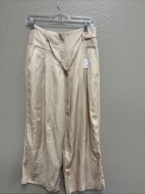Ann Taylor Light Cream Satin gaucho pants with Waist Tie